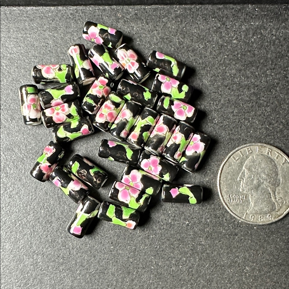 Vintage Small Black Porcelain Rod beads bundle A
